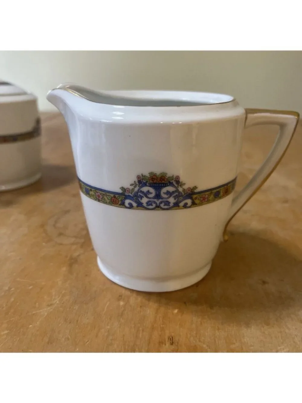 Pirkenhammer Czechoslovakia Cream & Sugar w/ Lid marienbad Gilded Blue Floral